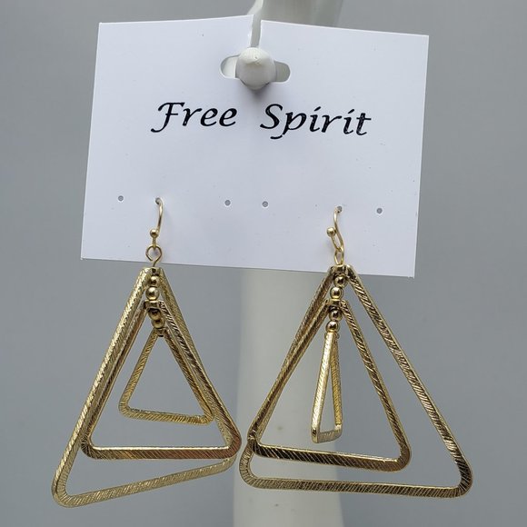 FREE SPIRIT 3 TRIANGLE GOLD HOOP BALI FASHION EARRING - Picture 1 of 3